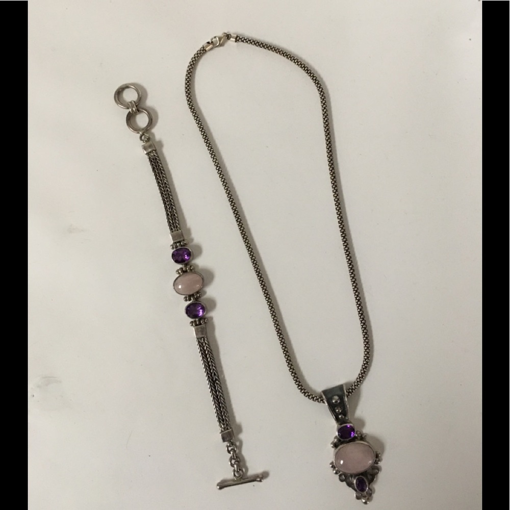 Necklace & Bracelet- 925(Silver) Lavender Stones